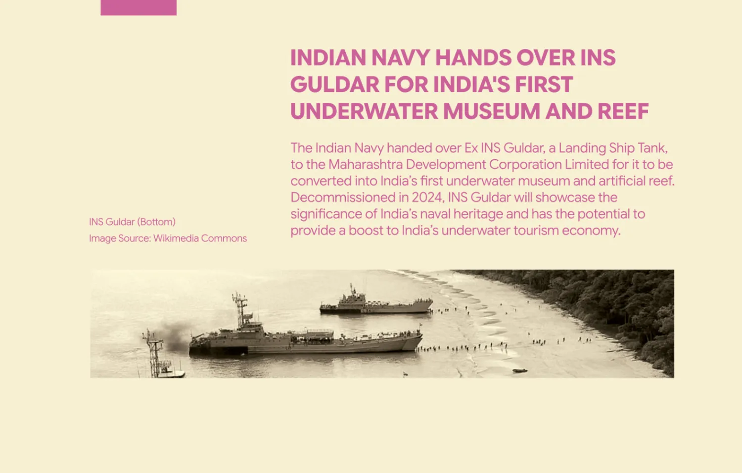Published report: Indian Navy Hands Over INS Guldar for India’s First Underwater Museum and Reef